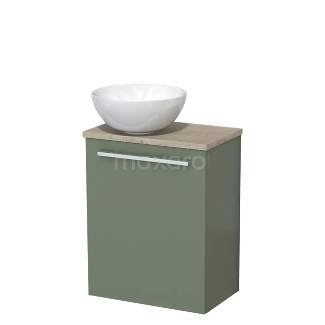 Toilet unit with wash basin | 41 cm Sage green Flat front High-gloss white Ceramic basin Light grey oak worktop TMK10-12527