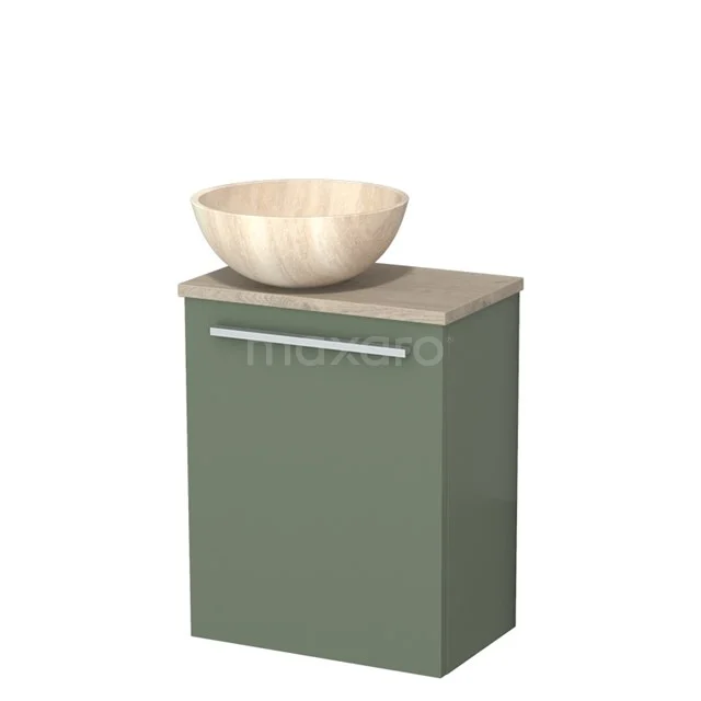 Toilet unit with wash basin | 41 cm Sage green Flat front Travertine Natural stone countertop wash basin Light grey oak worktop TMK10-12535