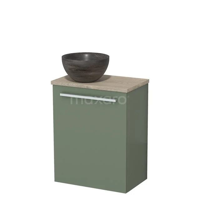 Toilet unit with wash basin | 41 cm Sage green Flat front Blue stone Natural stone countertop wash basin Light grey oak worktop TMK10-12538