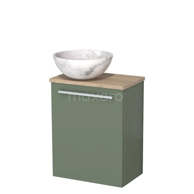 Toilet unit with wash basin | 41 cm Sage green Flat front White marble Natural stone countertop wash basin Light brown oak worktop TMK10-12547