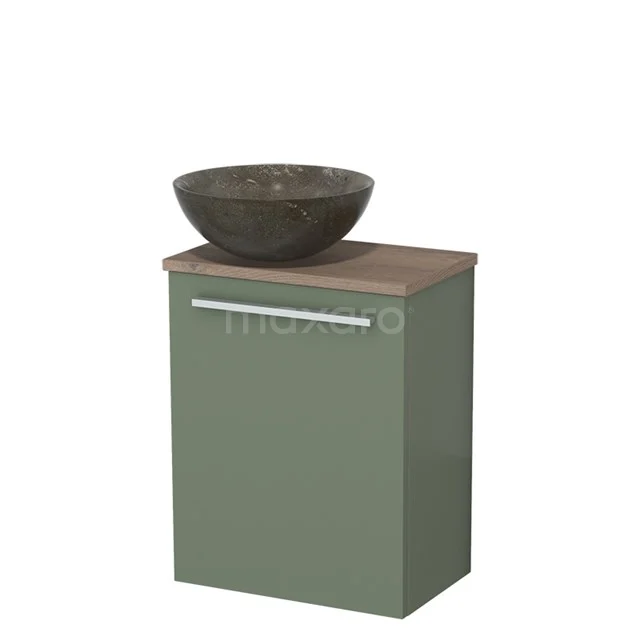 Toilet unit with wash basin | 41 cm Sage green Flat front Blue stone Natural stone countertop wash basin Mid brown oak worktop TMK10-12563