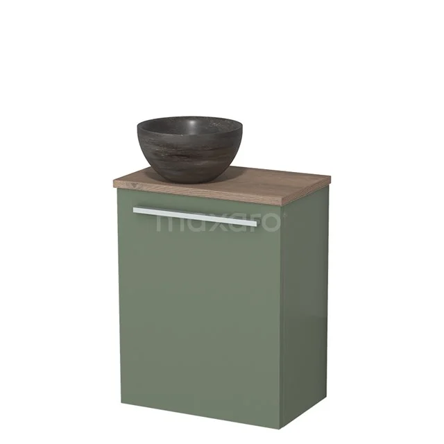 Toilet unit with wash basin | 41 cm Sage green Flat front Blue stone Natural stone countertop wash basin Mid brown oak worktop TMK10-12564