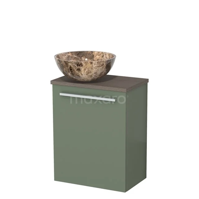 Toiletmeubel met waskom | 41 cm Saliegroen Vlak front Dark emperador Natuursteen waskom Donkerbruin eiken blad TMK10-12575