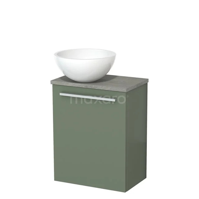 Toiletmeubel met waskom | 41 cm Saliegroen Vlak front Hoogglans wit Mineraalmarmer waskom Grijs eiken blad TMK10-12583