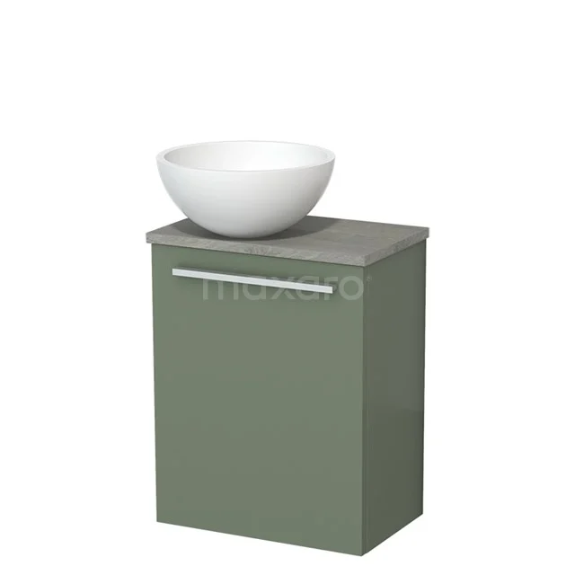 Toiletmeubel met waskom | 41 cm Saliegroen Vlak front Mat wit Solid surface waskom Grijs eiken blad TMK10-12584