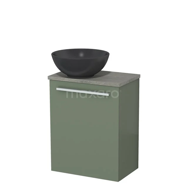 Toilet unit with wash basin | 41 cm Sage green Flat front Matte black Quartz wash basin Grey oak worktop TMK10-12591
