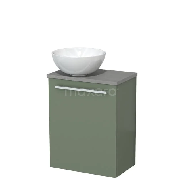 Toiletmeubel met waskom | 41 cm Saliegroen Vlak front Hoogglans wit Keramiek waskom Lichtgrijs beton blad TMK10-12592