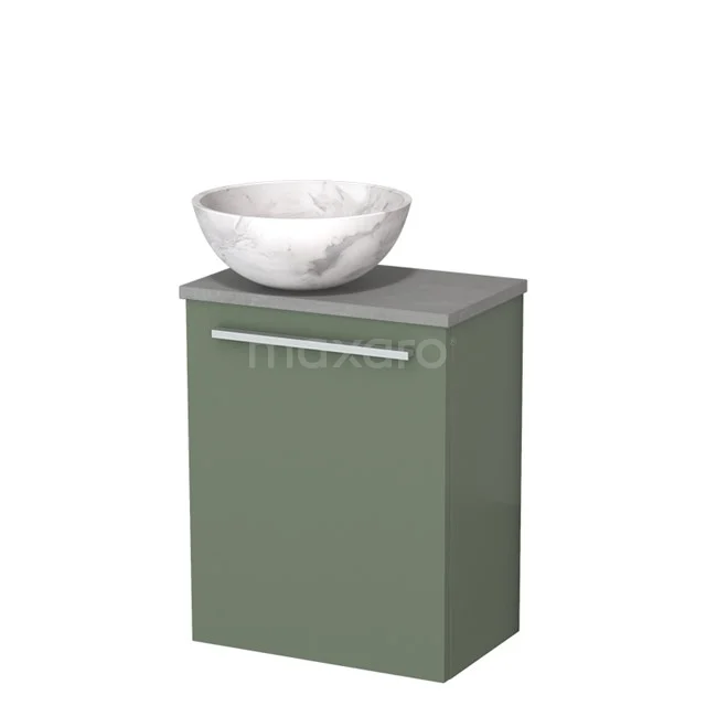 Toiletmeubel met waskom | 41 cm Saliegroen Vlak front Wit marmer Natuursteen waskom Lichtgrijs beton blad TMK10-12599