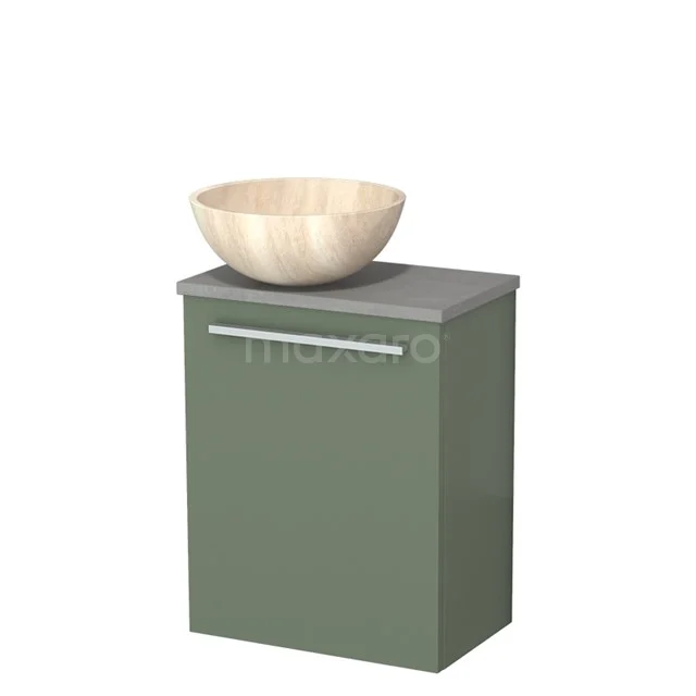 Toilet unit with wash basin | 41 cm Sage green Flat front Travertine Natural stone countertop wash basin Light grey concrete worktop TMK10-12600