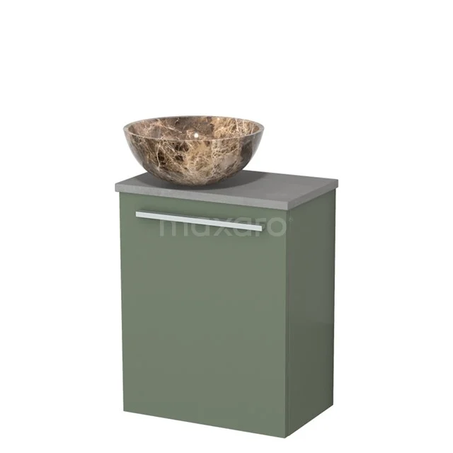 Toiletmeubel met waskom | 41 cm Saliegroen Vlak front Dark emperador Natuursteen waskom Lichtgrijs beton blad TMK10-12601