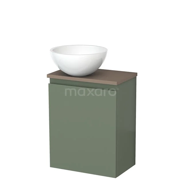 Toiletmeubel met waskom | 41 cm Saliegroen Greeploos front Hoogglans wit Mineraalmarmer waskom Taupe blad TMK10-12622