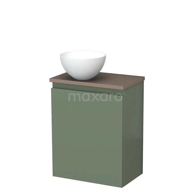 Toiletmeubel met waskom | 41 cm Saliegroen Greeploos front Mat wit Solid surface waskom Taupe blad TMK10-12624