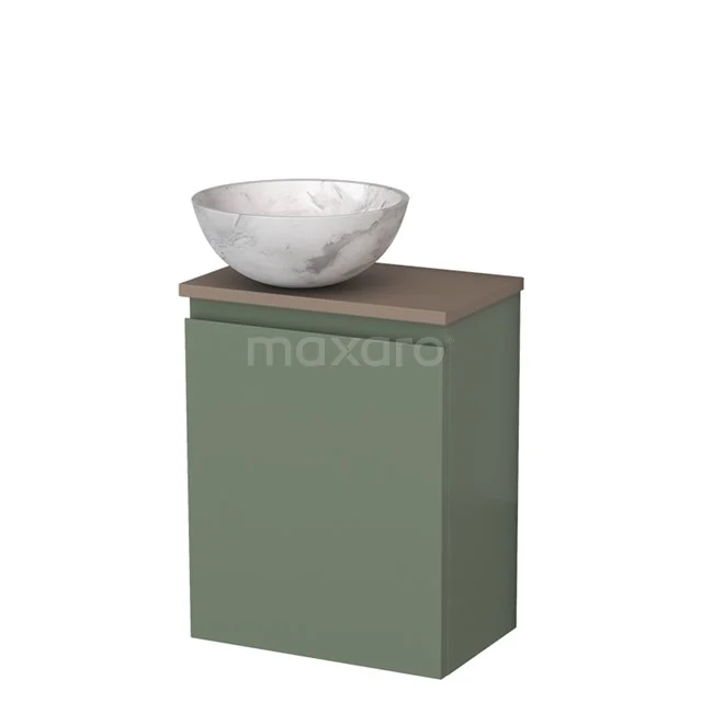 Toiletmeubel met waskom | 41 cm Saliegroen Greeploos front Wit marmer Natuursteen waskom Taupe blad TMK10-12625