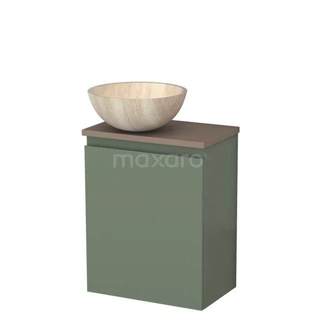 Toiletmeubel met waskom | 41 cm Saliegroen Greeploos front Travertin Natuursteen waskom Taupe blad TMK10-12626