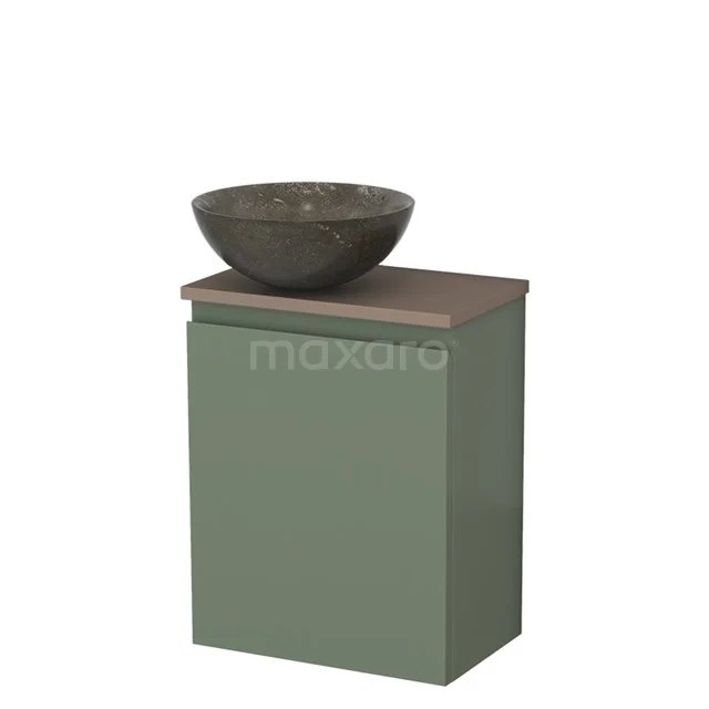 Toiletmeubel met waskom | 41 cm Saliegroen Greeploos front Blue stone Natuursteen waskom Taupe blad TMK10-12628