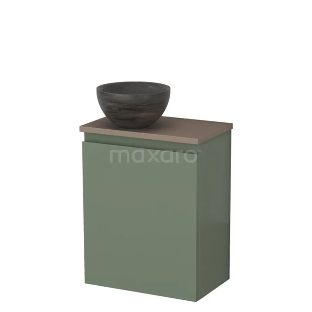 Toiletmeubel met waskom | 41 cm Saliegroen Greeploos front Blue stone Natuursteen waskom Taupe blad TMK10-12629