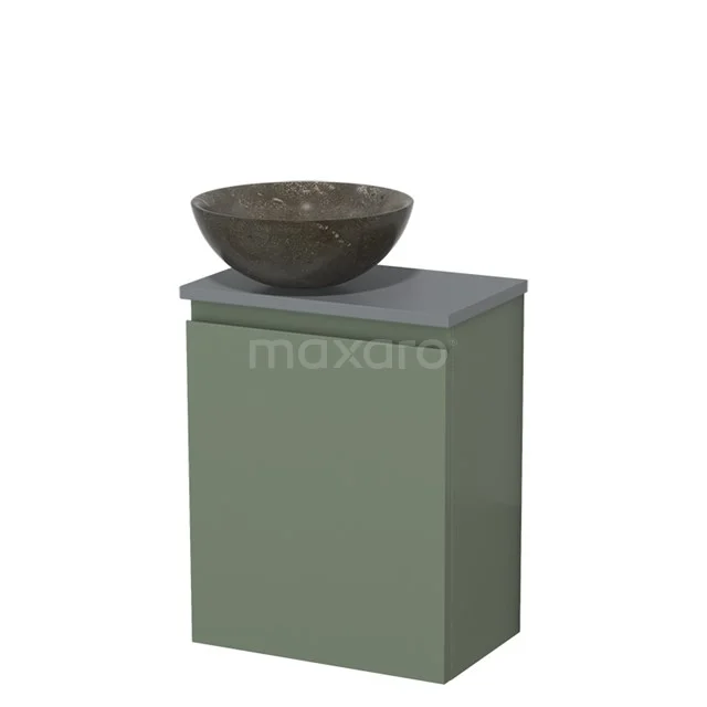 Toiletmeubel met waskom | 41 cm Saliegroen Greeploos front Blue stone Natuursteen waskom Middengrijs blad TMK10-12654