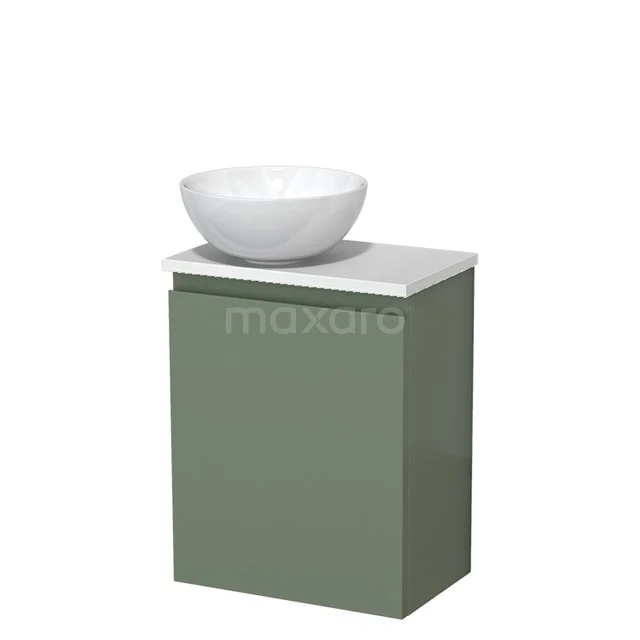 Toilet unit with wash basin | 41 cm Sage green Handleless front High-gloss white Ceramic countertop wash basin High-gloss white worktop TMK10-12657