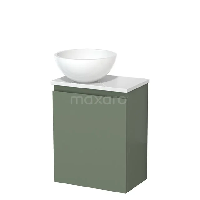 Toilet unit with wash basin | 41 cm Sage green Handleless front High-gloss white Mineral marble countertop wash basin High-gloss white worktop TMK10-12661
