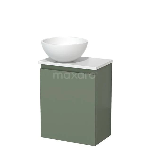 Toiletmeubel met waskom | 41 cm Saliegroen Greeploos front Mat wit Solid surface waskom Hoogglans wit blad TMK10-12662