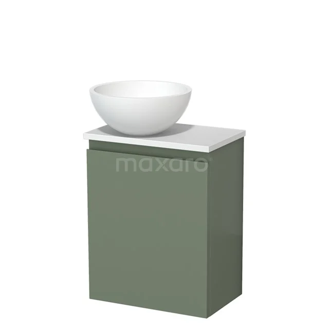 Toilet unit with wash basin | 41 cm Sage green Handleless front Matte white Solid surface wash basin Matte white worktop TMK10-12675