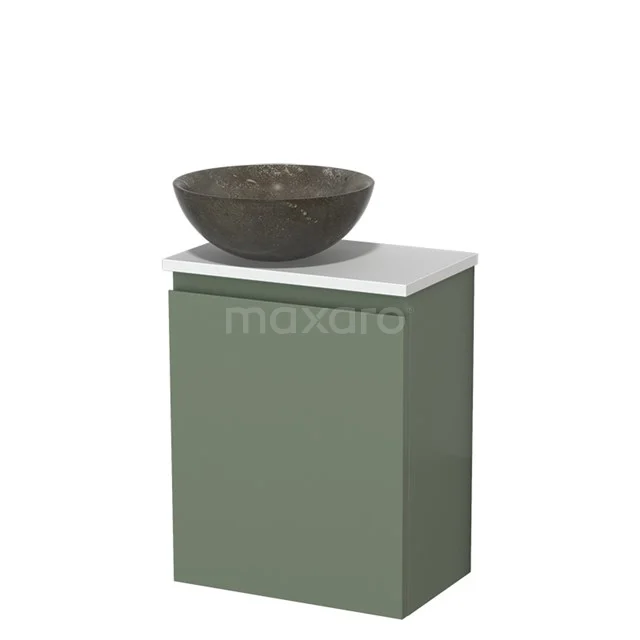 Toiletmeubel met waskom | 41 cm Saliegroen Greeploos front Blue stone Natuursteen waskom Mat wit blad TMK10-12680