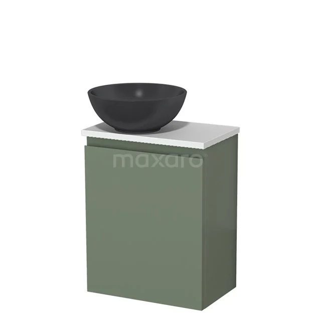 Toilet unit with countertop wash basin | 41 cm Sage green Handleless front Matte black Quartz wash basin Matte white worktop TMK10-12682