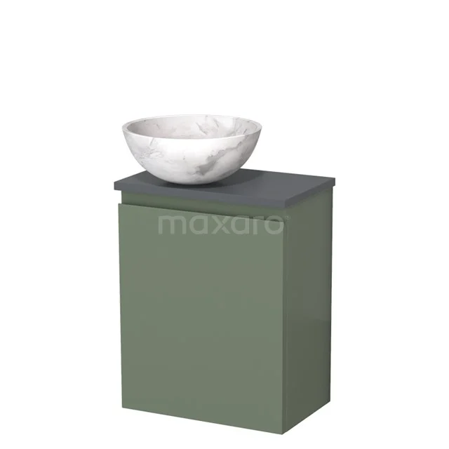 Toiletmeubel met waskom | 41 cm Saliegroen Greeploos front Wit marmer Natuursteen waskom Donkergrijs blad TMK10-12690