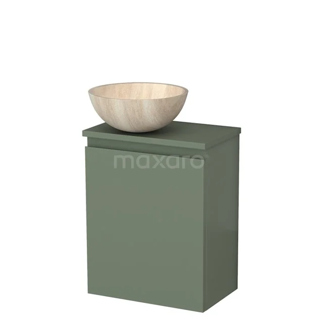 Toilet unit with wash basin | 41 cm Sage green Handleless front Travertine Natural stone countertop wash basin Sage green worktop TMK10-12717