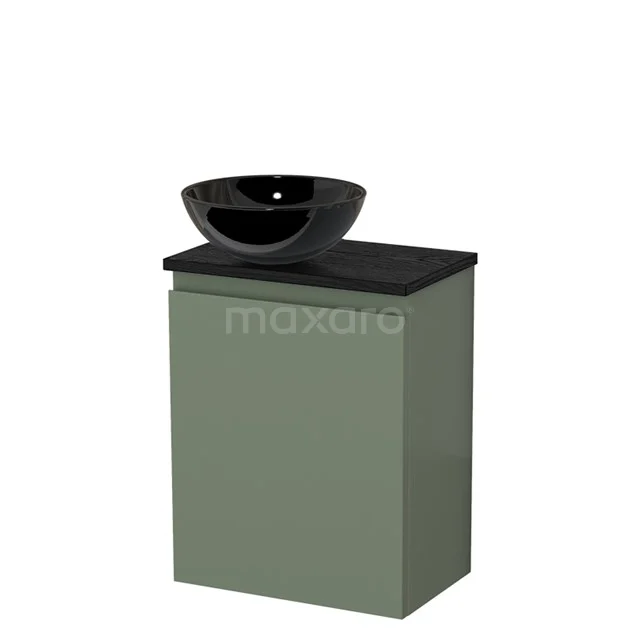 Toilet unit with wash basin | 41 cm Sage green Handleless front High-gloss black Ceramic wash basin Black oak worktop TMK10-12723