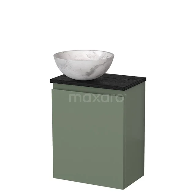 Toilet unit with wash basin | 41 cm Sage green Handleless front White marble Natural stone countertop wash basin Black oak worktop TMK10-12729