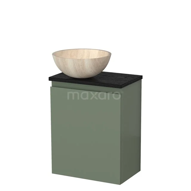 Toilet unit with wash basin | 41 cm Sage green Handleless front Travertine Natural stone worktop Black oak worktop TMK10-12730