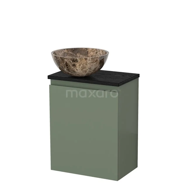 Toilet unit with wash basin | 41 cm Sage green Handleless front Dark emperador Natural stone worktop Black oak worktop TMK10-12731