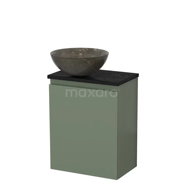 Toilet unit with wash basin | 41 cm Sage green Handleless front Blue stone Natural stone countertop wash basin Black oak worktop TMK10-12732