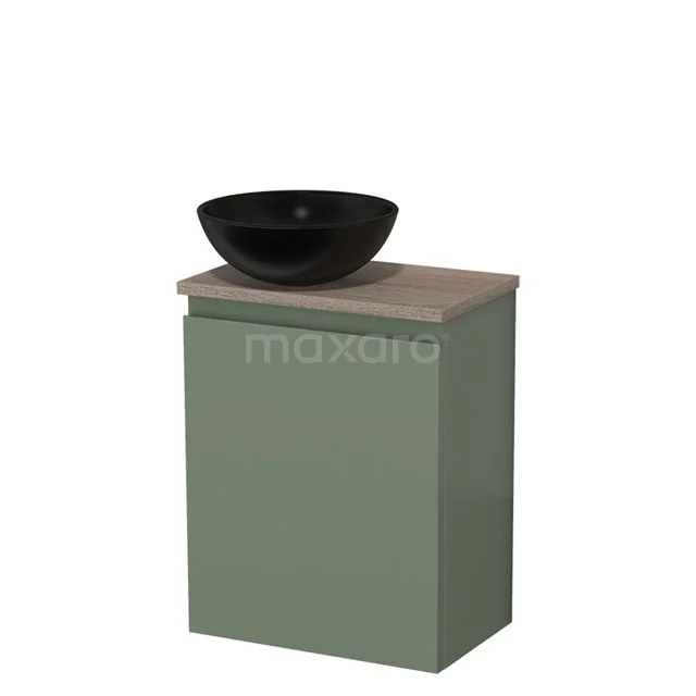 Toilet unit with countertop wash basin | 41 cm Sage green Handleless front Matte black Ceramic worktop Oak worktop TMK10-12737
