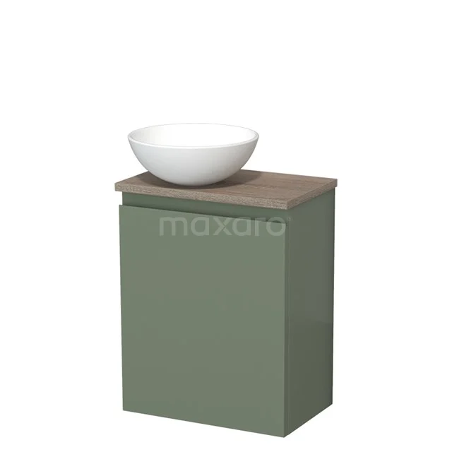 Toilet unit with wash basin | 41 cm Sage green Handleless front Matte white Ceramic countertop wash basin Oak worktop TMK10-12738