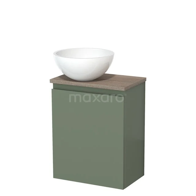 Toiletmeubel met waskom | 41 cm Saliegroen Greeploos front Hoogglans wit Mineraalmarmer waskom Eiken blad TMK10-12739