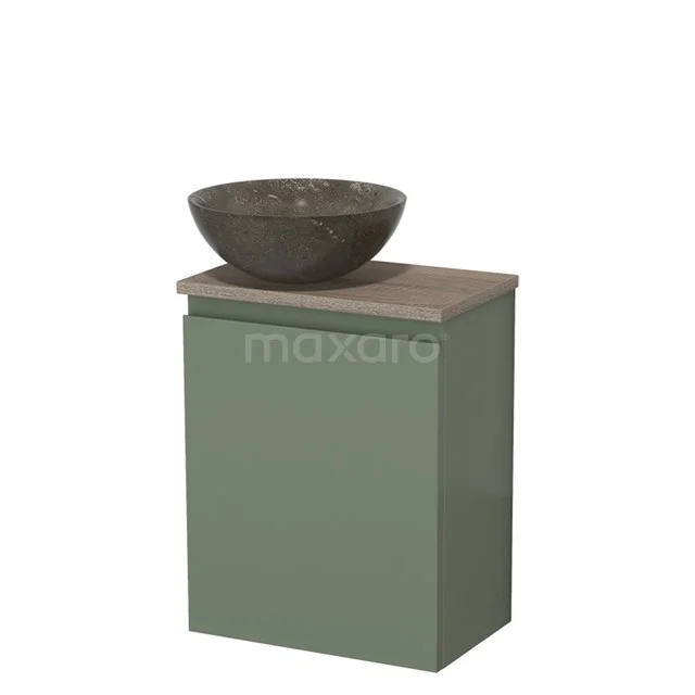 WC-Möbel mit Aufsatzwaschbecken | 41 cm Salbeigrün Grifflose Front Blaustein Naturstein Aufsatzwaschbecken Eiche Platte TMK10-12745 Grüner Badschrank mit Natursteine Aufsatzwaschbecken, kompaktes Design, ideal für eine stilvolle und funktionale Badezimmergestaltung.