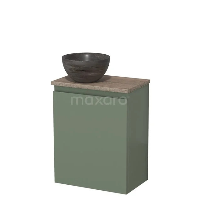 Toilet unit with wash basin | 41 cm Sage green Handleless front Blue stone Natural stone countertop wash basin Natural stone worktop Oak worktop TMK10-12746