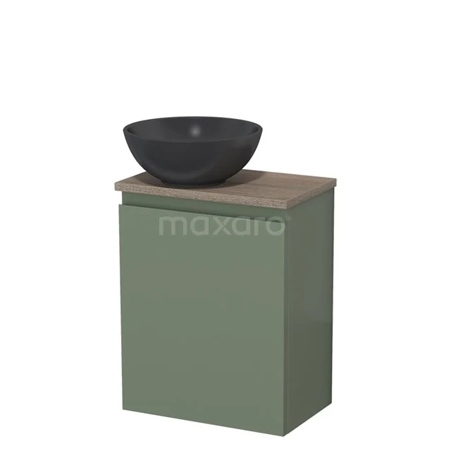 Toilet unit with countertop wash basin | 41 cm Sage green Handleless front Matte black Quartz worktop Oak worktop TMK10-12747