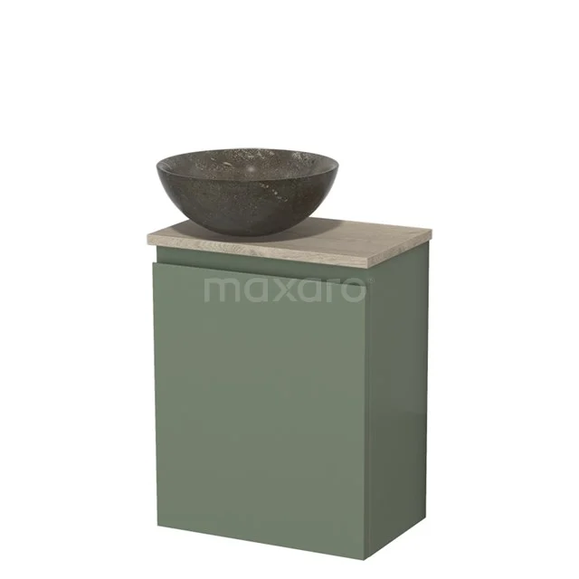 Toilet unit with wash basin | 41 cm Sage green Handleless front Blue stone Natural stone countertop wash basin Light grey oak worktop TMK10-12758