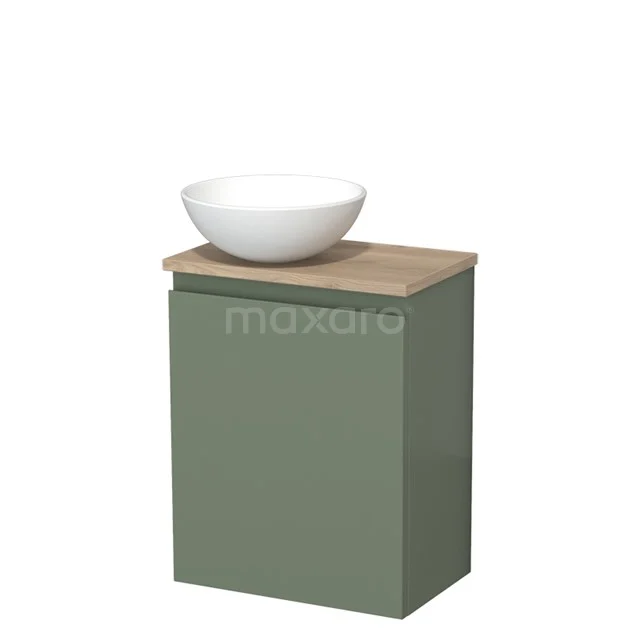 Toilet unit with countertop wash basin | 41 cm Sage green Handleless front Matte white Ceramic basin Light brown oak worktop TMK10-12764