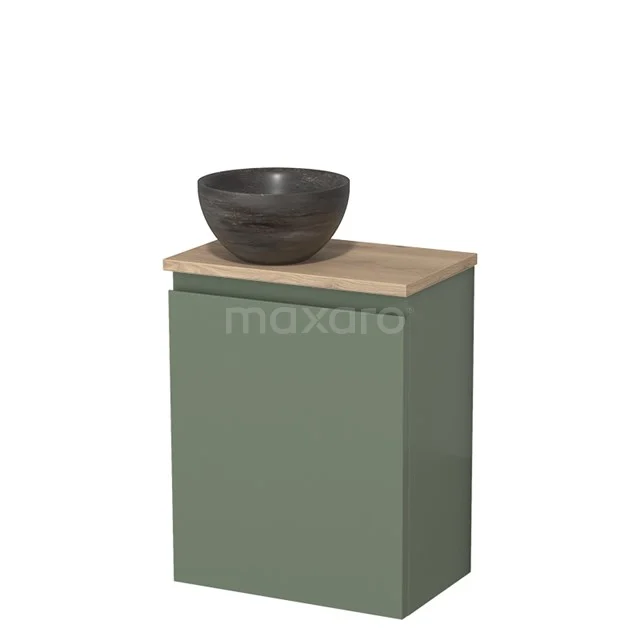 Toilet unit with wash basin | 41 cm Sage green Handleless front Blue stone Natural stone countertop wash basin Light brown oak worktop TMK10-12772