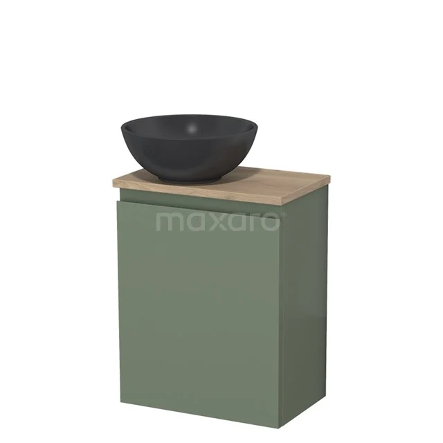 Countertop wash basin | 41 cm Sage green Handleless front Matte black Quartz basin Light brown oak worktop TMK10-12773