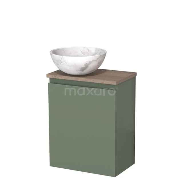 Toilet unit with wash basin | 41 cm Sage green Handleless front White marble Natural stone countertop wash basin Mid brown oak worktop TMK10-12781