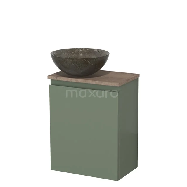 Toilet unit with wash basin | 41 cm Sage green Handleless front Blue stone Natural stone countertop wash basin Mid brown oak worktop TMK10-12784