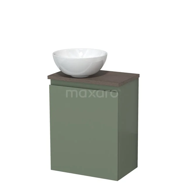 Toilet unit with countertop wash basin | 41 cm Sage green Handleless front High-gloss white Ceramic wash basin Dark brown oak worktop TMK10-12787