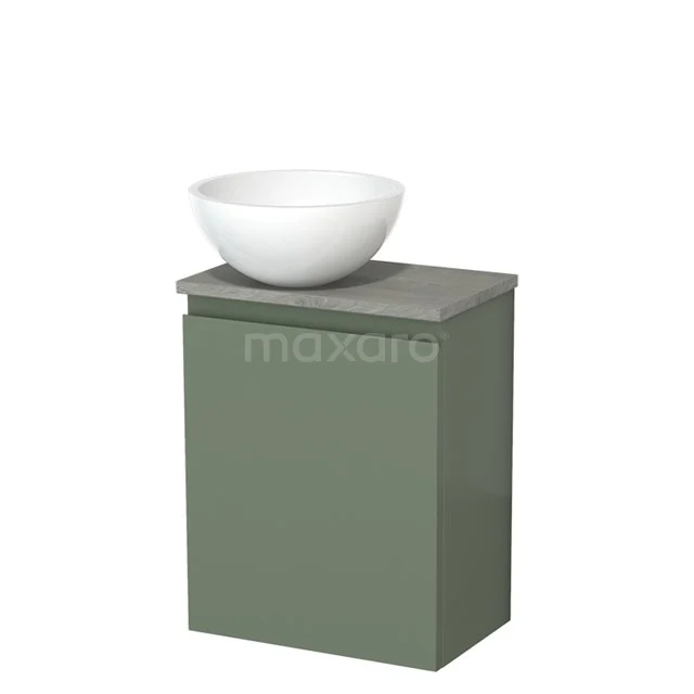 Toilet unit with countertop wash basin | 41 cm Sage green Handleless front High-gloss white Mineral marble worktop Grey oak worktop TMK10-12804