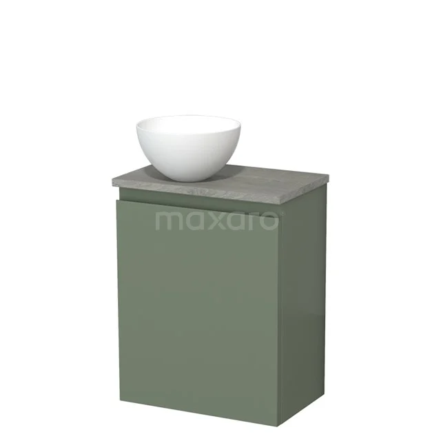 Toilet unit with countertop wash basin | 41 cm Sage green Handleless front Matte white Solid surface basin Grey oak worktop TMK10-12806