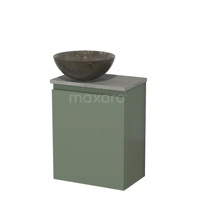 Toiletmeubel met waskom | 41 cm Saliegroen Greeploos front Blue stone Natuursteen waskom Grijs eiken blad TMK10-12810